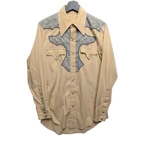 Vintage Unbranded Peach and‎ Blue Western Shirt Size S(?)